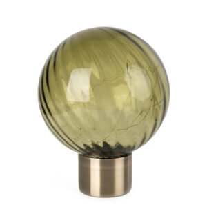 24 cm Marbled Glass LED Table Lamp – Green Glass Shade, Brushed Brass Base