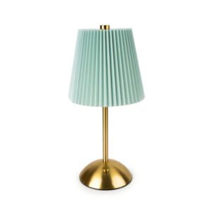 Metal LED Table Lamp with Pleated Shade in Duck Egg