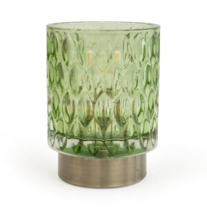 Embossed Green Glass LED Table Lamp with Brushed Gold Base – 15cm